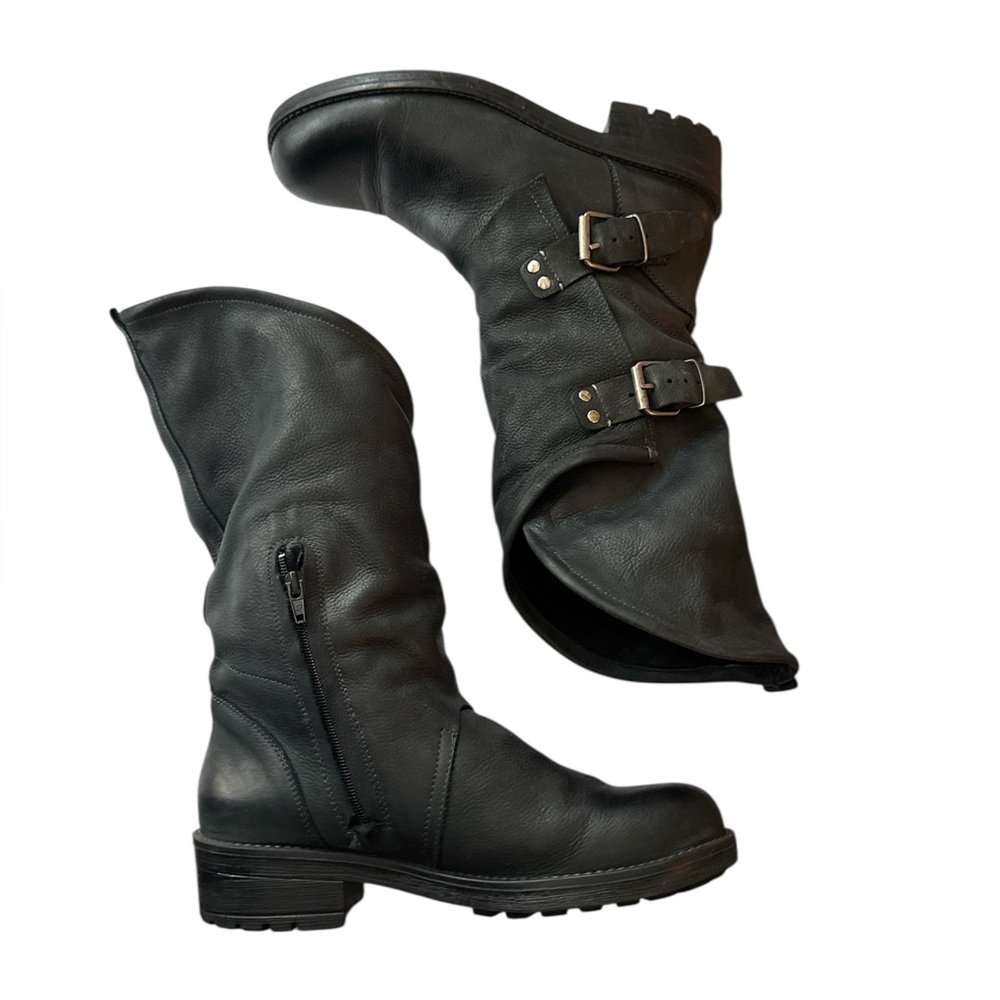 Black Buckle Combat Boots for Women - Picture 3 of 7